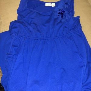 Blue dress with a rhinestone flower